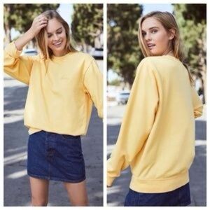 Brandy Melville Embroidered Honey Butter Yellow Erica Crew Neck Sweatshirt M/L
